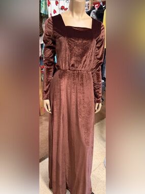 Desire Collection Long-Sleeve Velvet Maxi Dress in Brown